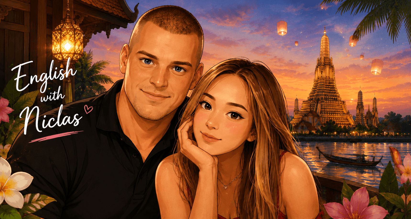 Niclas and Saran in Bangkok with English with Niclas branding